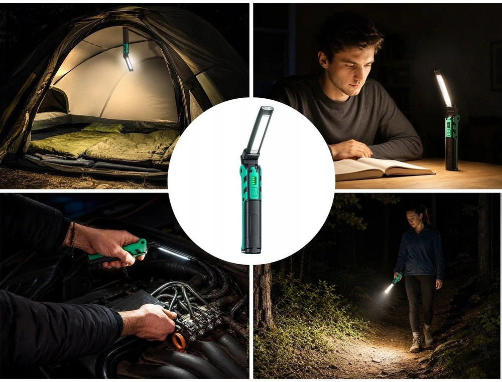 Akumuliatorinė darbo lempa EMAVO EV-Z01, LED ir COB, 400 lm, magnetas ir kablys
