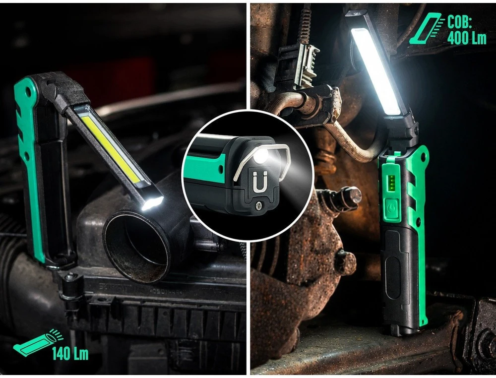 Akumuliatorinė darbo lempa EMAVO EV-Z01, LED ir COB, 400 lm, magnetas ir kablys