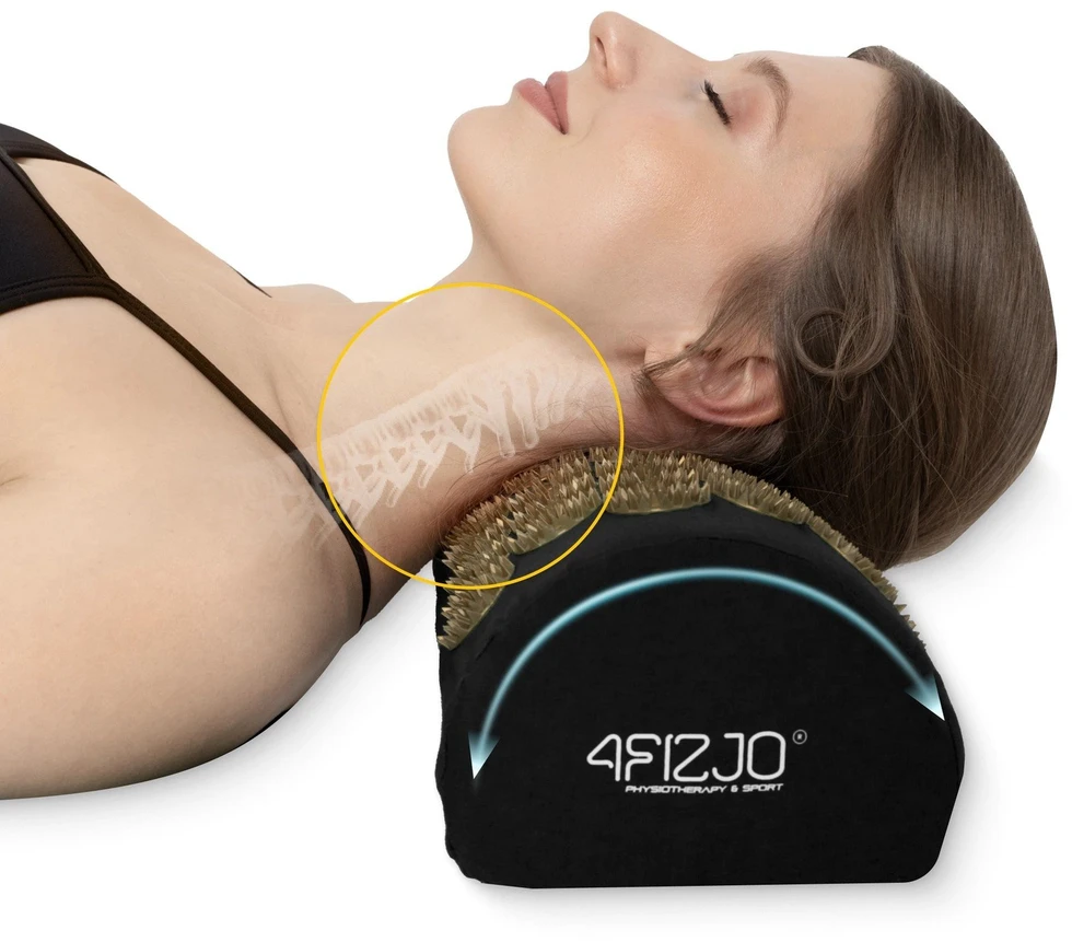 Akupresūros kilimėlis su pagalve 4FIZJO 110 × 42 cm, juodai auksinis