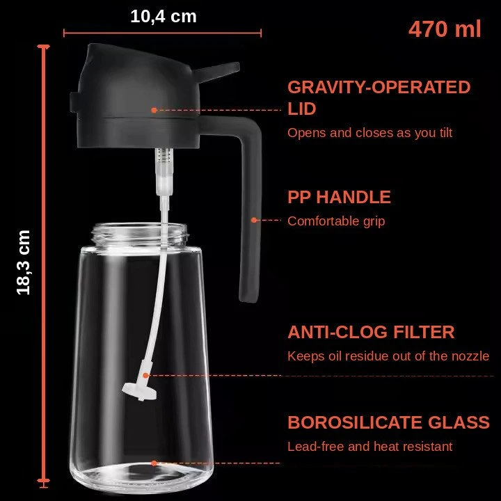 Aliejaus purkštuvas ir pilstytuvas FIT2 2-in-1, stiklinis, 470 ml
