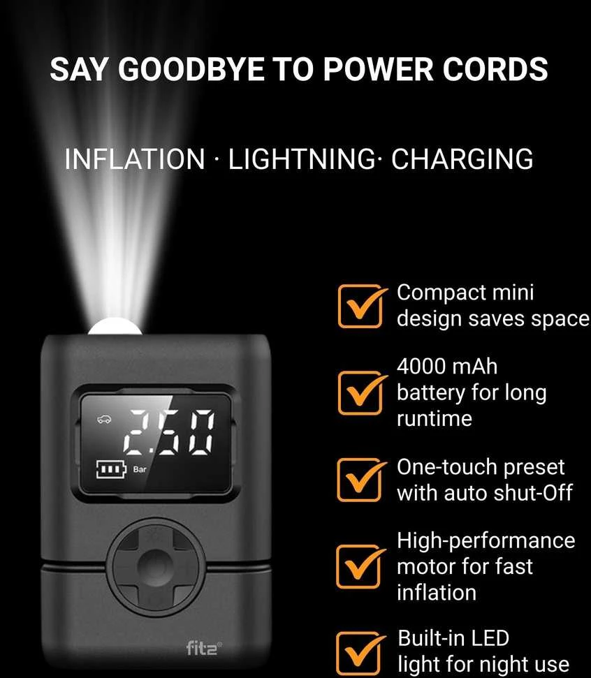 Kita Belaidė padangų pompa FIT2 RLA-2401 Mini 150 PSI, 4000 mAh, USB-C, LED