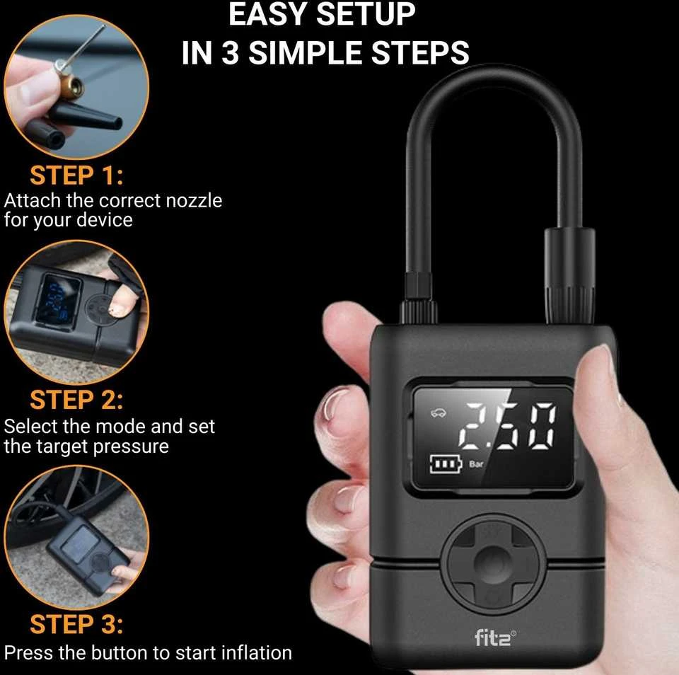 Kita Belaidė padangų pompa FIT2 RLA-2401 Mini 150 PSI, 4000 mAh, USB-C, LED