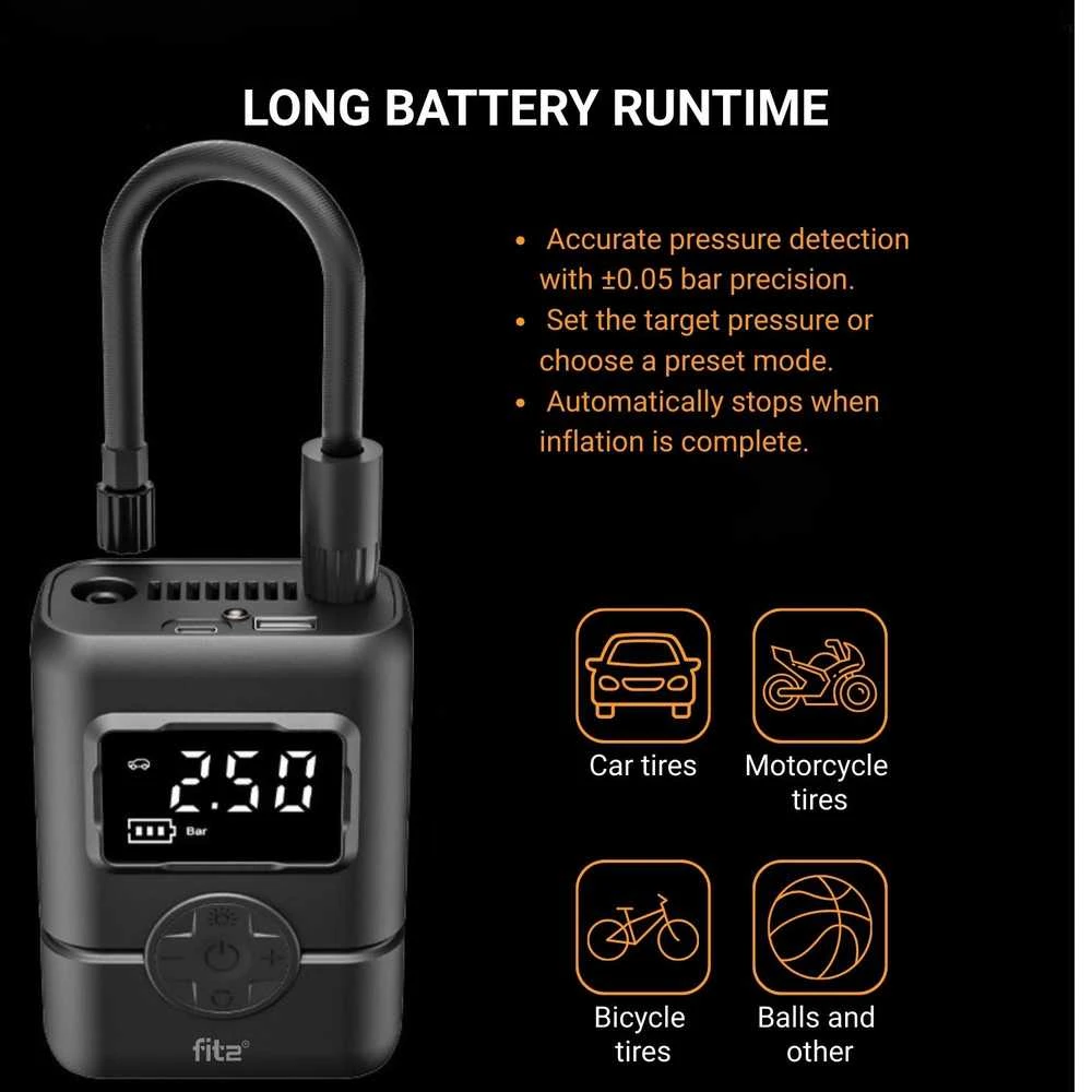 Kita Belaidė padangų pompa FIT2 RLA-2401 Mini 150 PSI, 4000 mAh, USB-C, LED