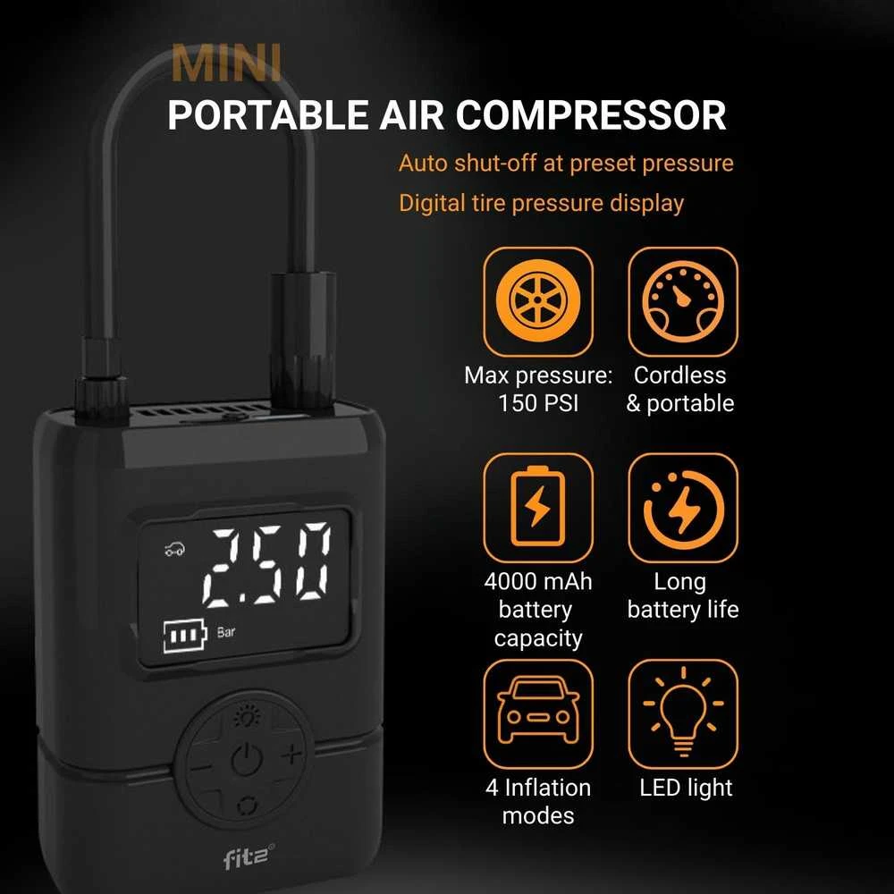 Kita Belaidė padangų pompa FIT2 RLA-2401 Mini 150 PSI, 4000 mAh, USB-C, LED
