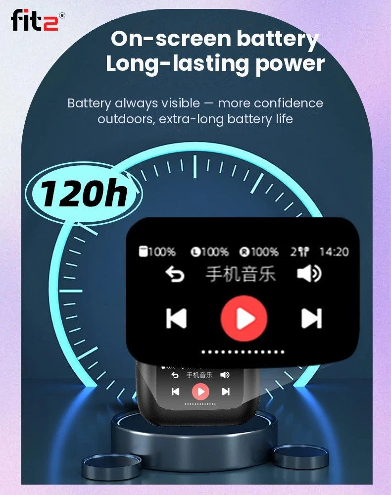 Belaidės ausinės FIT2 A9PRO, su liečiamo ekrano įkrovimo dėklu, juodos