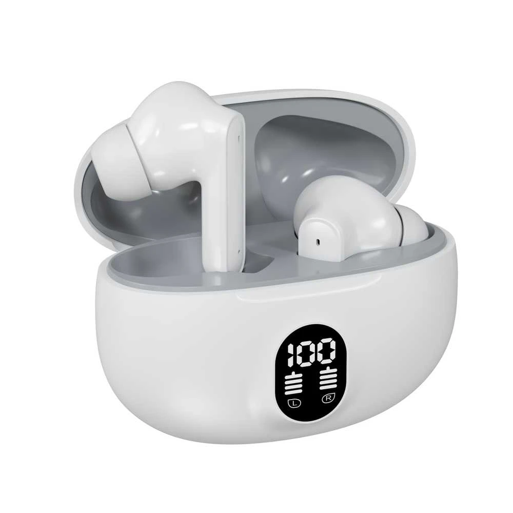 Belaidės TWS ausinės FIT2 FITH895 Bluetooth 5.4 su įkrovimo dėklu, balta