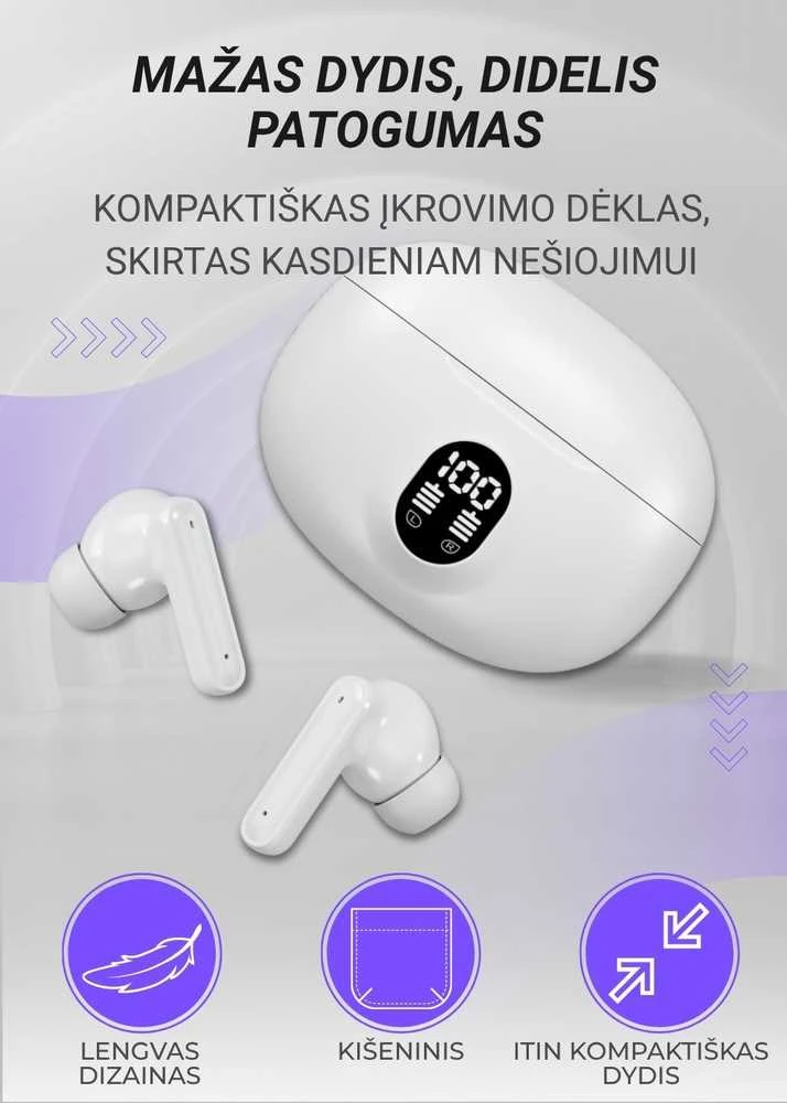 Belaidės TWS ausinės FIT2 FITH895 Bluetooth 5.4 su įkrovimo dėklu, smėlinė