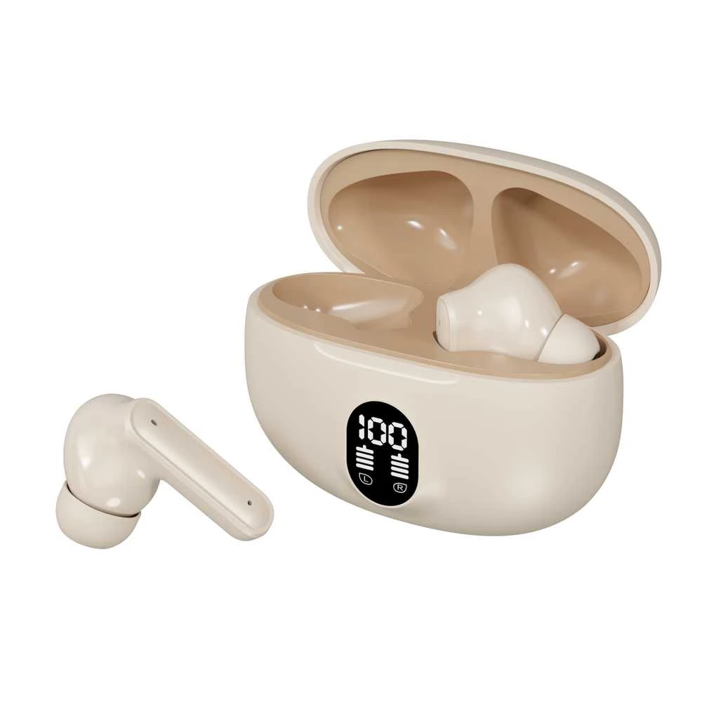 Belaidės TWS ausinės FIT2 FITH895 Bluetooth 5.4 su įkrovimo dėklu, smėlinė