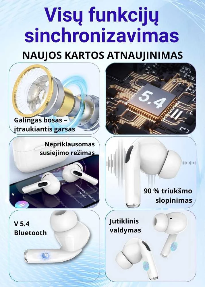Belaidės TWS ausinės FIT2 FITY07 Bluetooth 5.4 su 13mm garsiakalbiu, balta