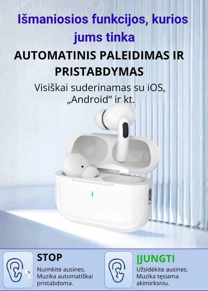Belaidės TWS ausinės FIT2 FITY07 Bluetooth 5.4 su 13mm garsiakalbiu, balta