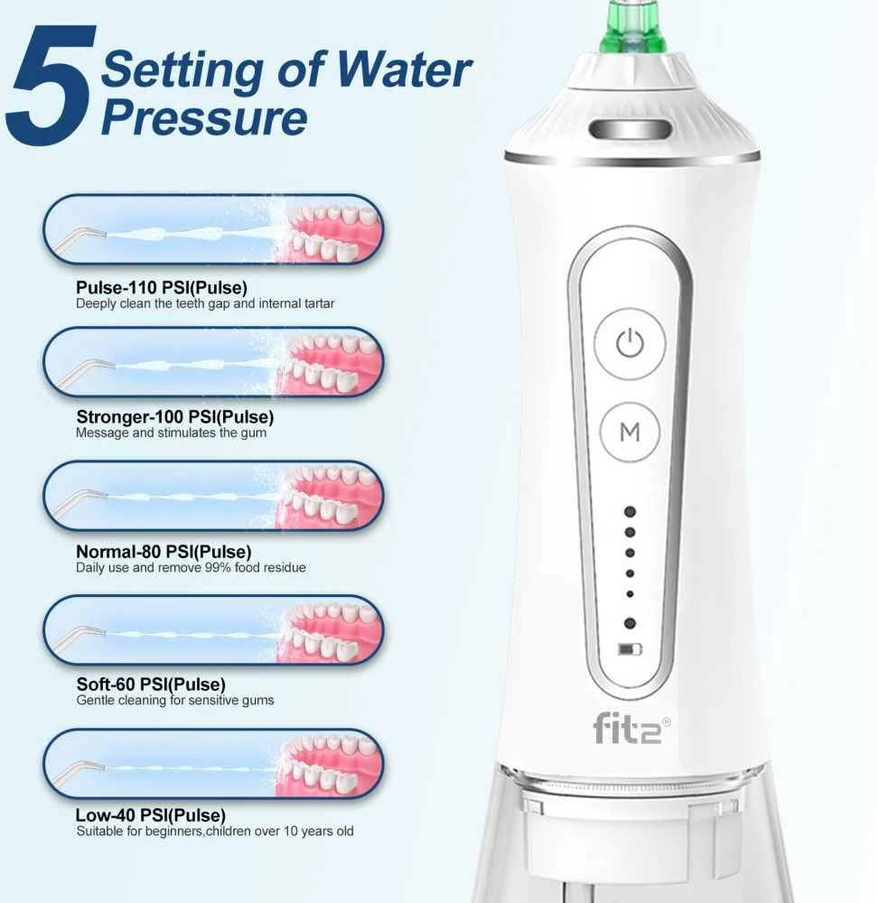 Burnos irigatorius FIT2 HFP11 su 5 režimais, 6 antgaliais, 300 ml talpa, 2500 mAh