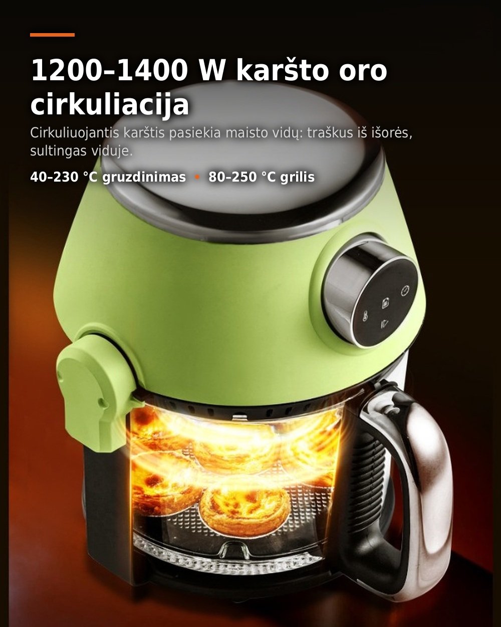 4 in 1 karšto oro gruzdintuvė su stikline taure, griliu ir puodu, 4 l FIT2, 1200 W, 16 programų aprašymas - Prekės nuotrauka