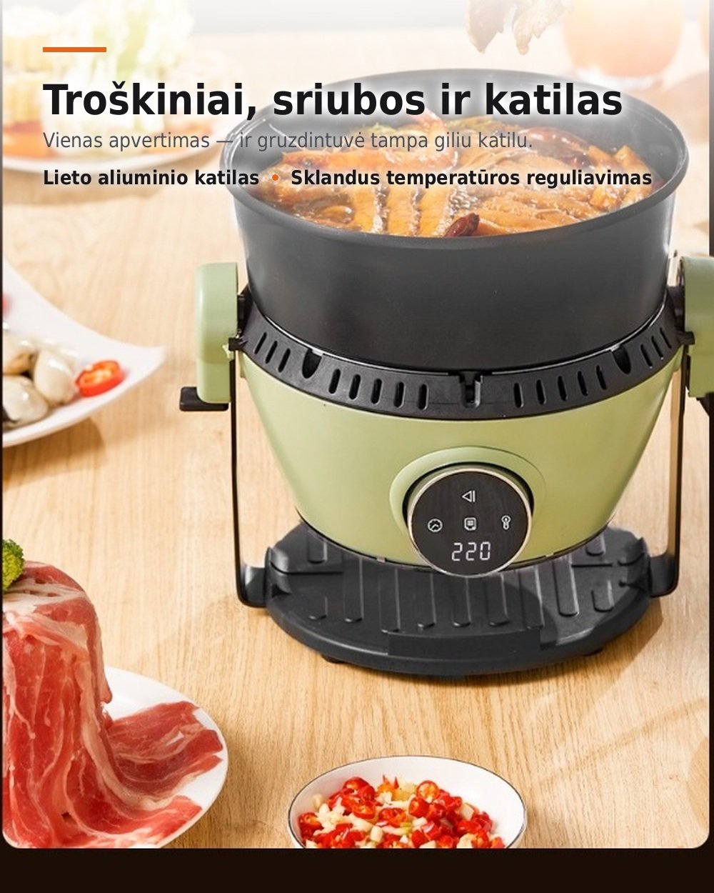 4 in 1 karšto oro gruzdintuvė su stikline taure, griliu ir puodu, 4 l FIT2, 1200 W, 16 programų aprašymas - Prekės nuotrauka