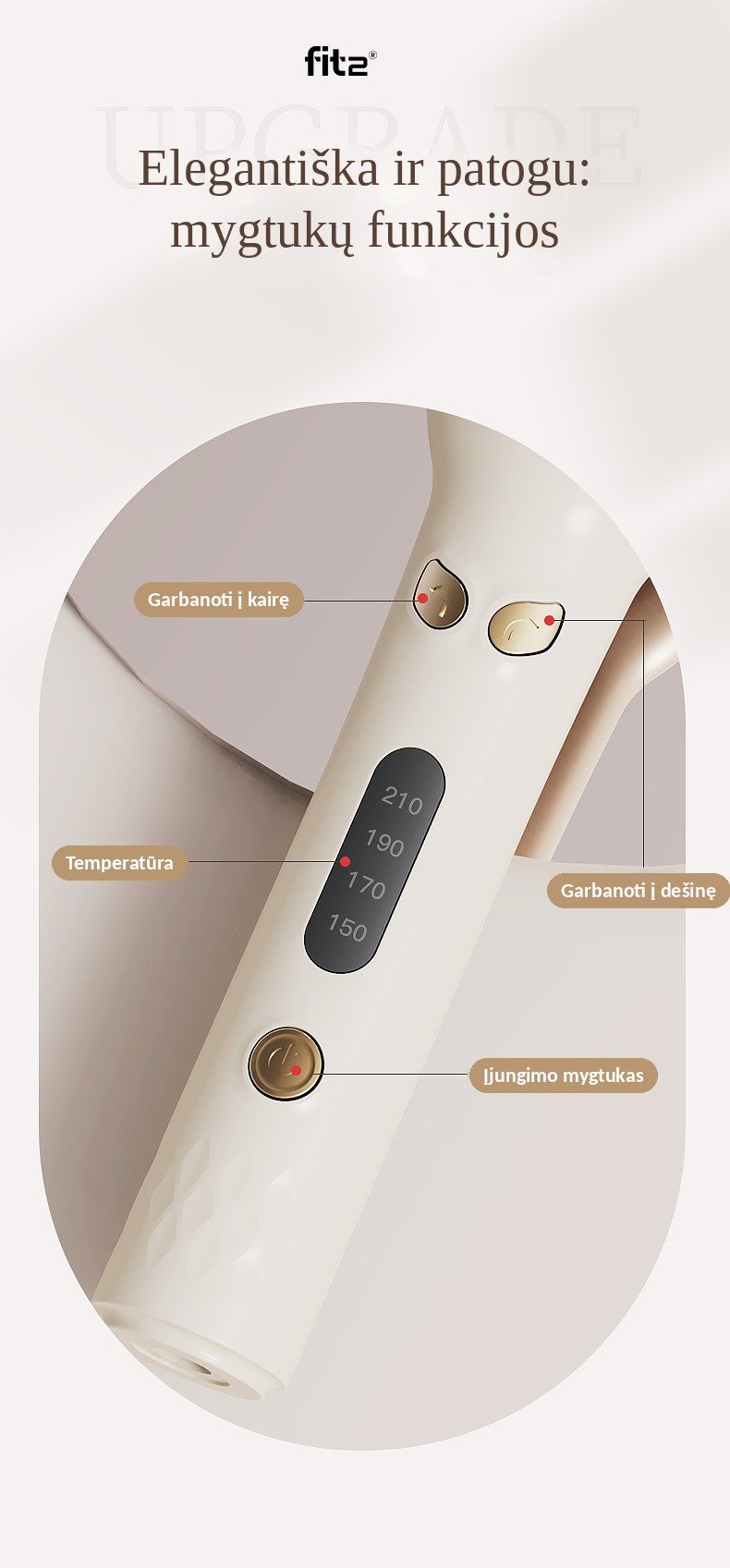 Automatinės plaukų garbanojimo žnyplės FIT2 ZC889, 28 mm, 4 temperatūros, garso signalas, violetinės aprašymas - Prekės nuotrauka