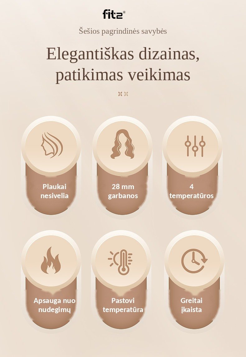 Automatinės plaukų garbanojimo žnyplės FIT2 ZC889, 28 mm, 4 temperatūros, garso signalas, smėlinės aprašymas - Prekės nuotrauka