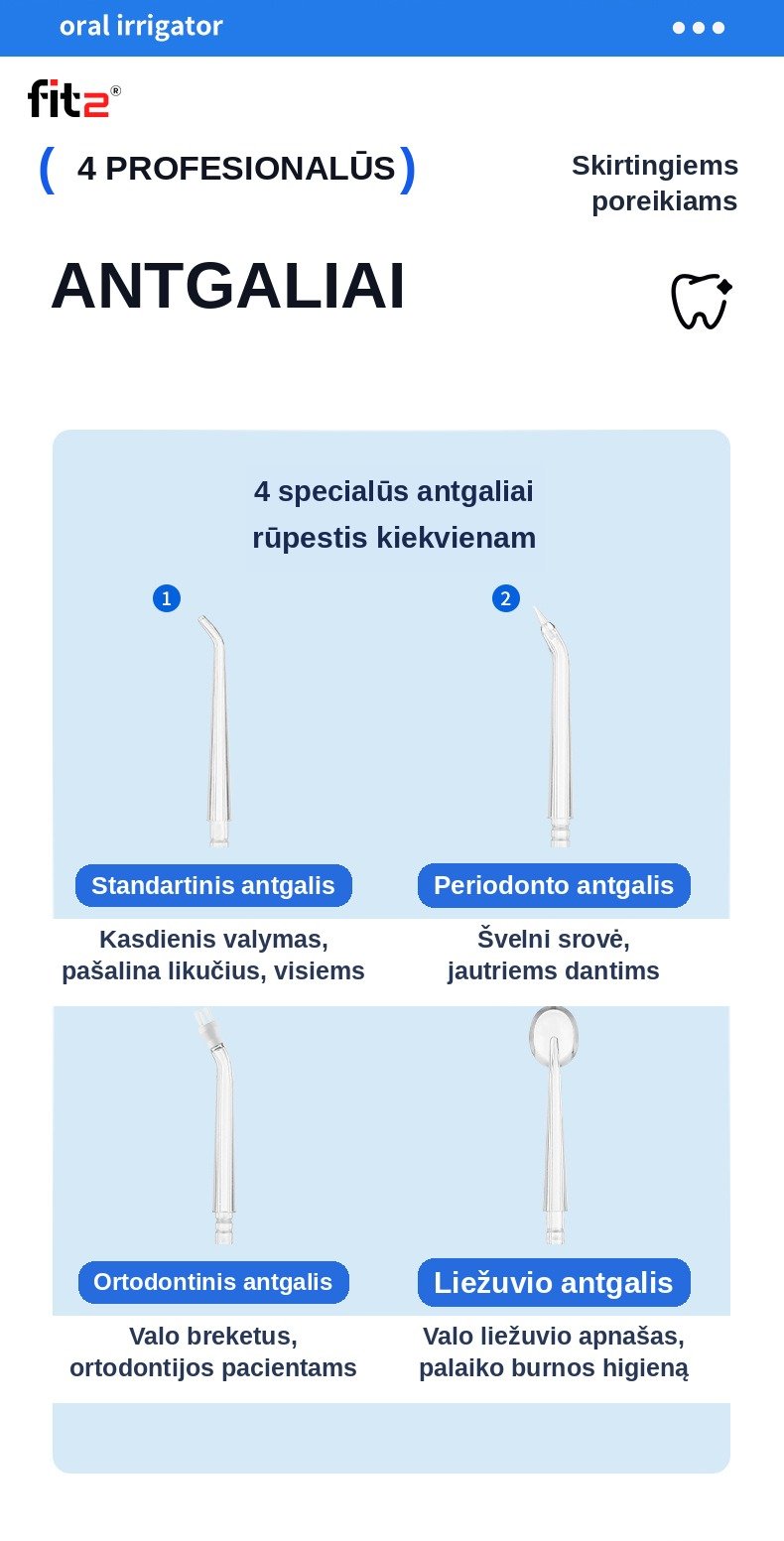 Dantų šepetėlis Belaidis burnos irigatorius FIT2 A18, baltas aprašymas - Prekės nuotrauka