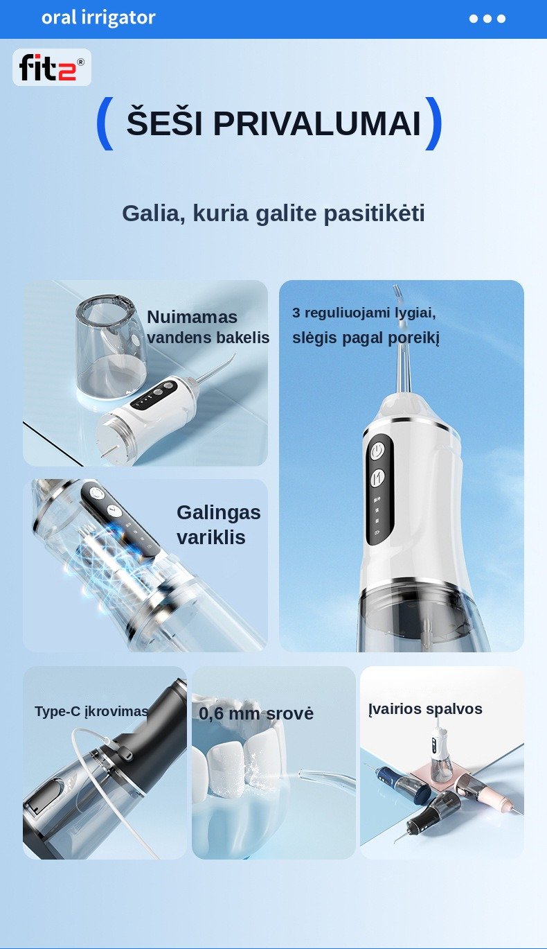 Dantų šepetėlis Belaidis burnos irigatorius FIT2 A18, baltas aprašymas - Prekės nuotrauka