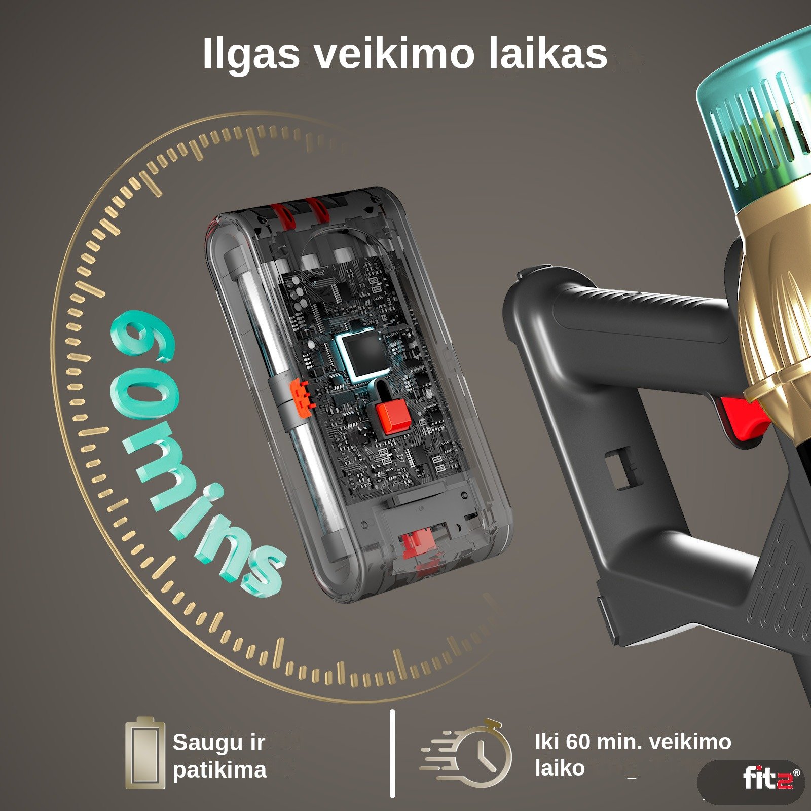 Belaidis dulkių siurblys FIT2 V10 aprašymas - Prekės nuotrauka