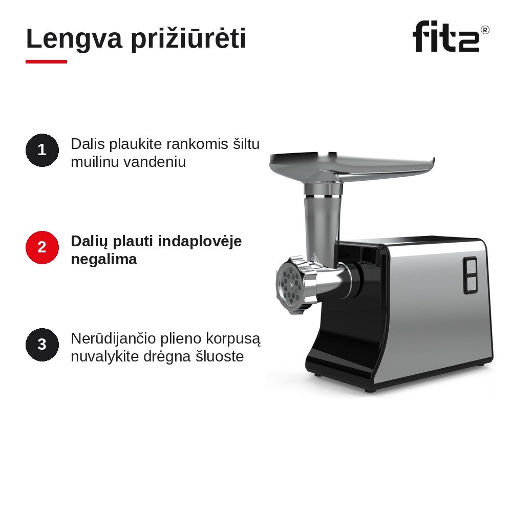 Virtuvinis kombainas Elektrinė mėsmalė FIT2 MG-M1 2800 W su 3 sieteliais, dešrelių ir kibbe priedais aprašymas - Prekės nuotrauka