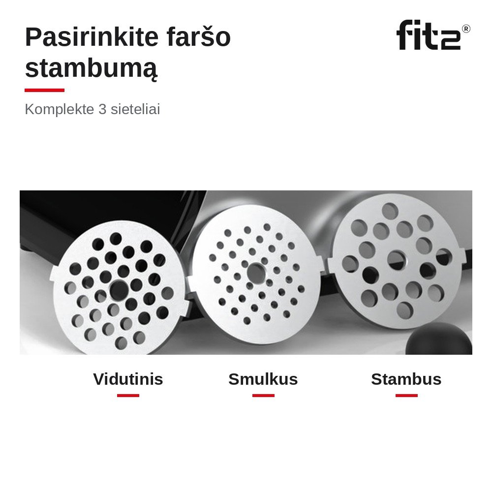 Virtuvinis kombainas Elektrinė mėsmalė FIT2 MG-M1 2800 W su 3 sieteliais, dešrelių ir kibbe priedais aprašymas - Prekės nuotrauka