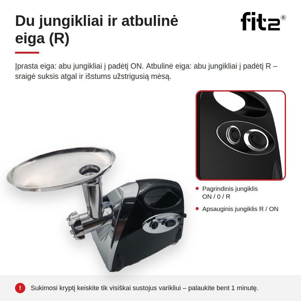 Virtuvinis kombainas Elektrinė mėsmalė FIT2 MGB-120 2800 W su atbuline eiga, 3 sieteliais, dešrelių ir kibbe priedais aprašymas - Prekės nuotrauka