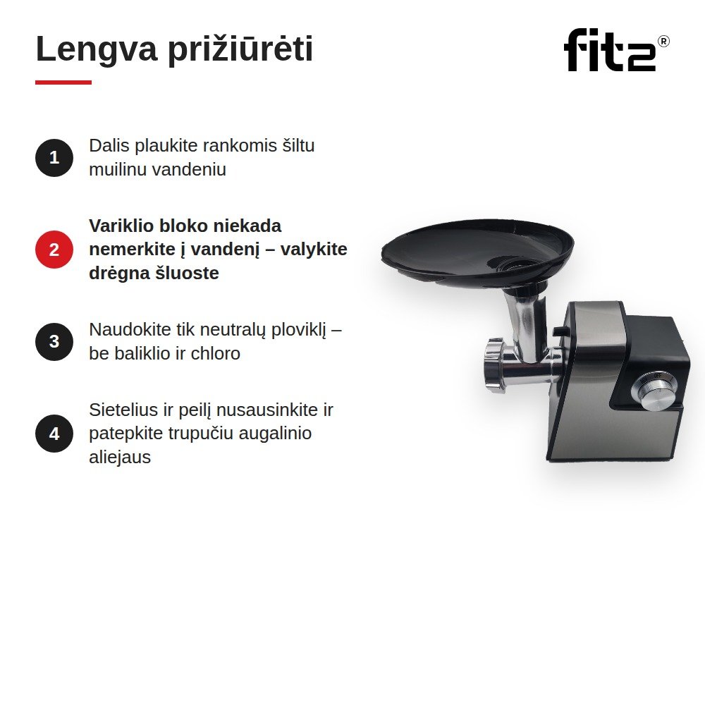 Virtuvinis kombainas Elektrinė mėsmalė ir daržovių pjaustyklė FIT2 MG-S6 2in1, 2800 W, su atbuline eiga, 3 sieteliais ir 5 pjaustymo būgneliais aprašymas - Prekės nuotrauka