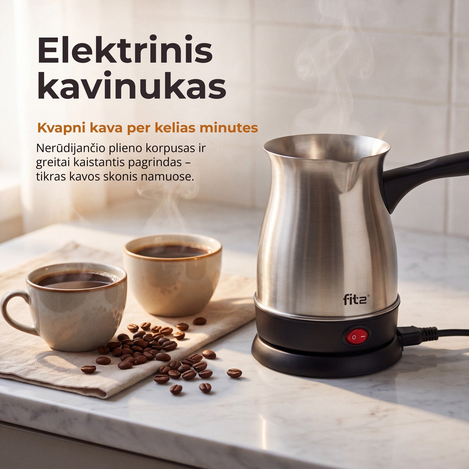 Kavos aparatas Elektrinis kavinukas FIT2 MA-1692, 600 W, 0,5 l, nerūdijantis plienas aprašymas - Prekės nuotrauka
