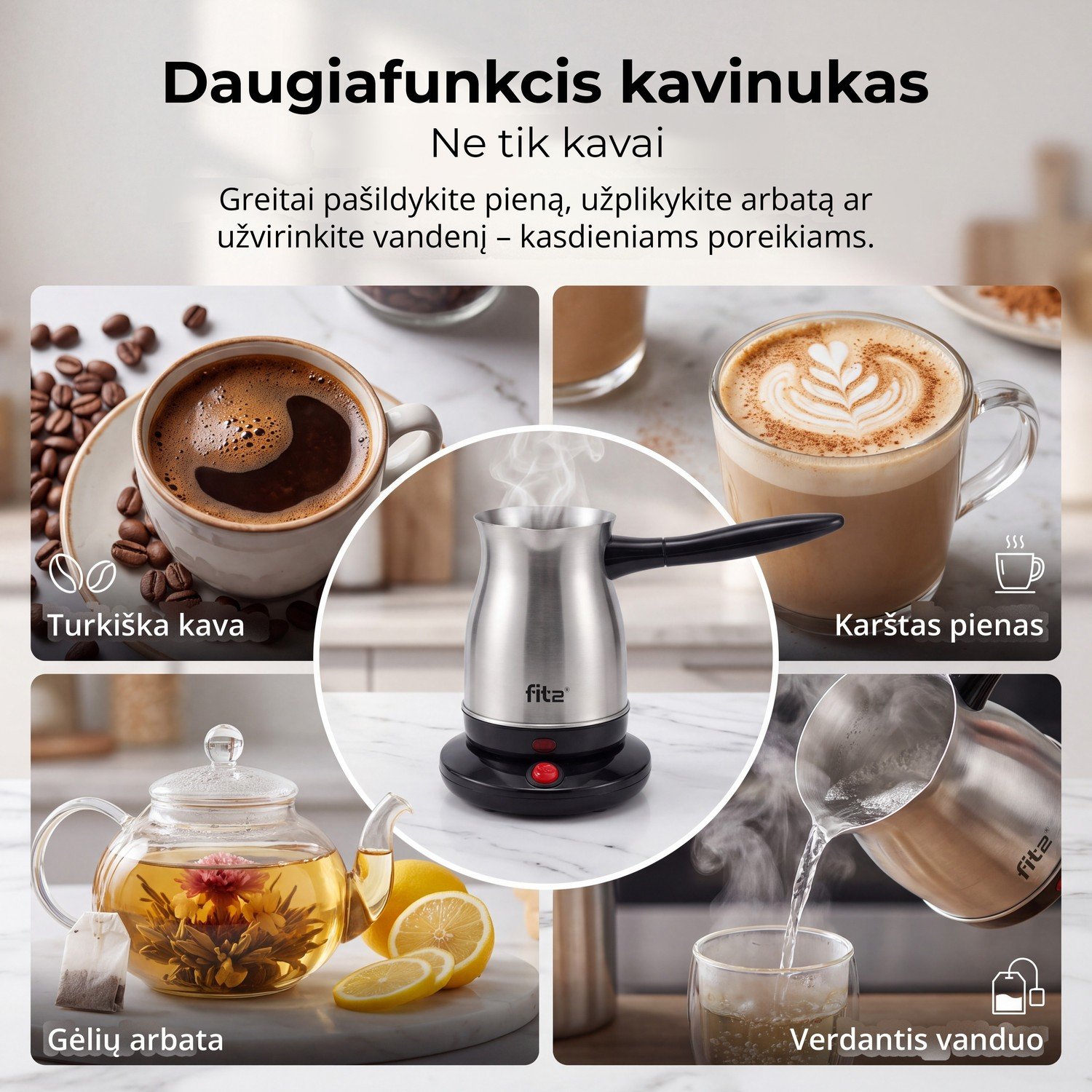Kavos aparatas Elektrinis kavinukas FIT2 MA-1692, 600 W, 0,5 l, nerūdijantis plienas aprašymas - Prekės nuotrauka