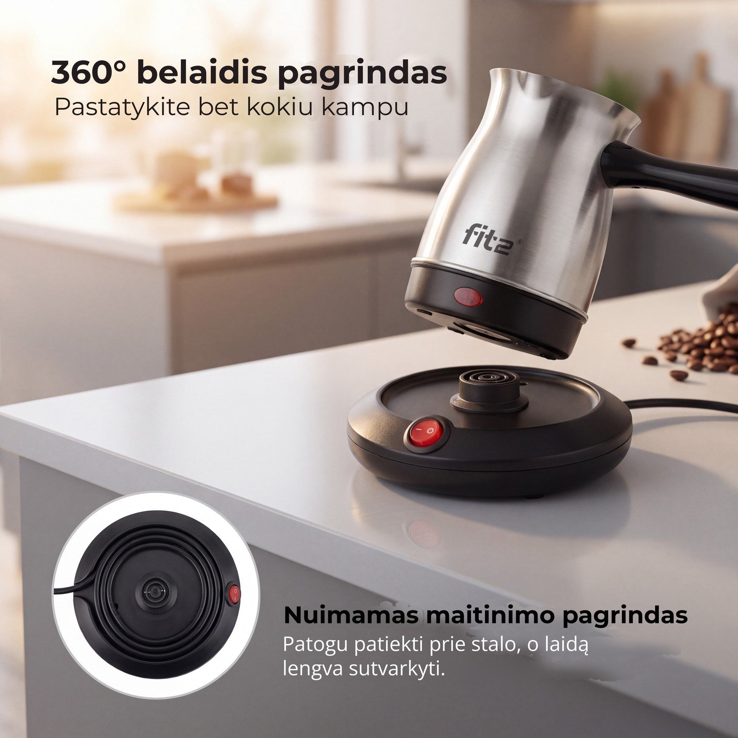 Kavos aparatas Elektrinis kavinukas FIT2 MA-1692, 600 W, 0,5 l, nerūdijantis plienas aprašymas - Prekės nuotrauka