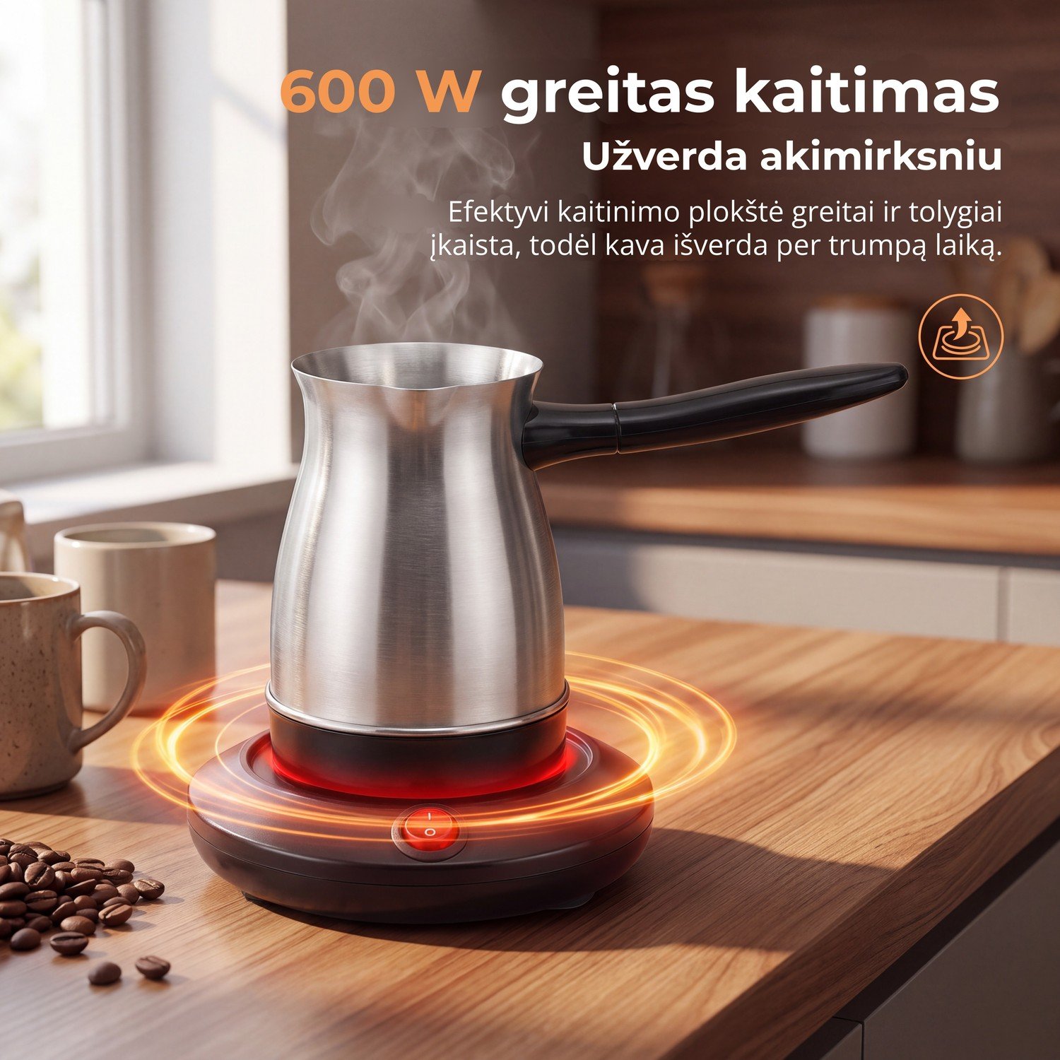 Kavos aparatas Elektrinis kavinukas FIT2 MA-1692, 600 W, 0,5 l, nerūdijantis plienas aprašymas - Prekės nuotrauka