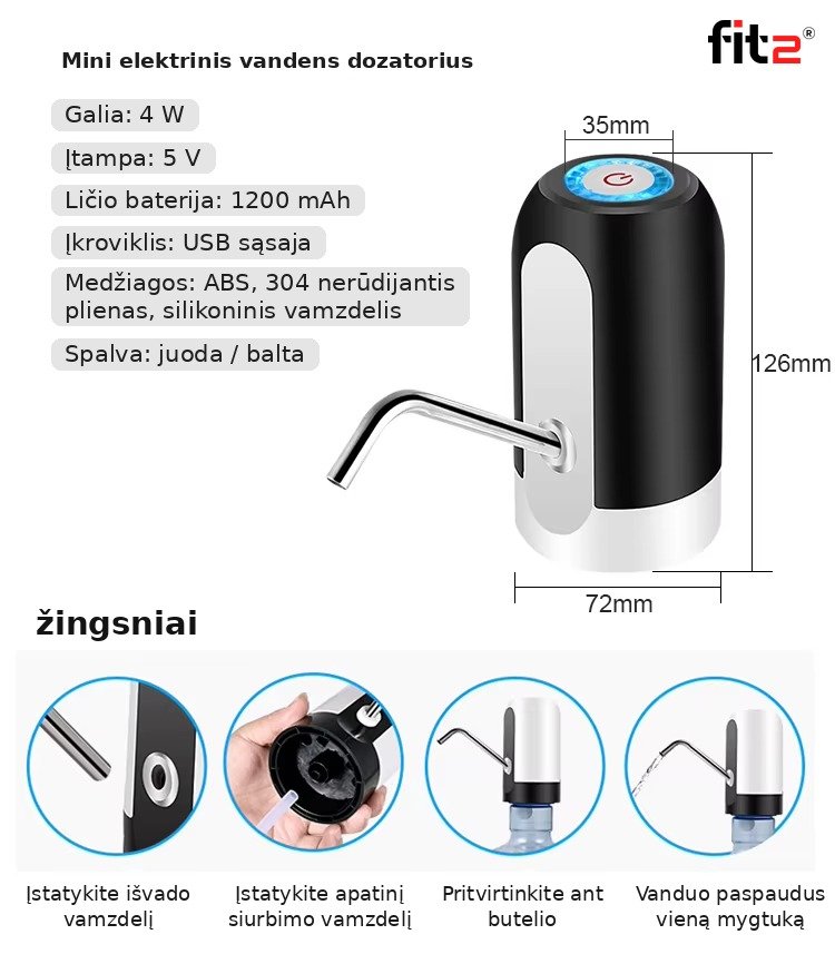 Elektrinis vandens dozatorius (pompa) FIT2 aprašymas - Prekės nuotrauka