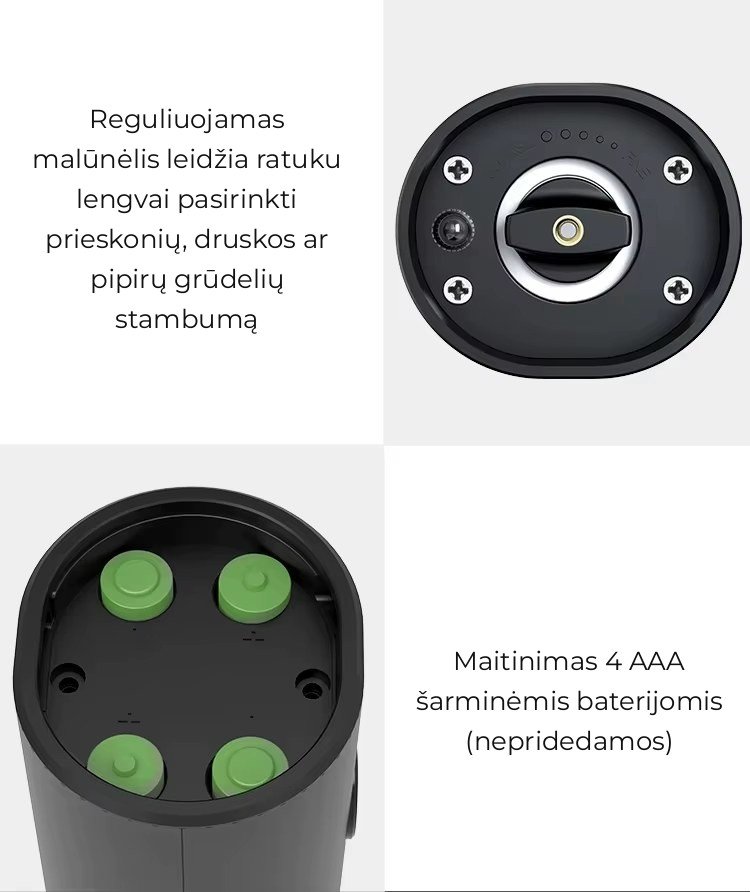 Elektrinių druskos ir pipirų malūnėlių rinkinys FIT2, 2 vnt aprašymas - Prekės nuotrauka