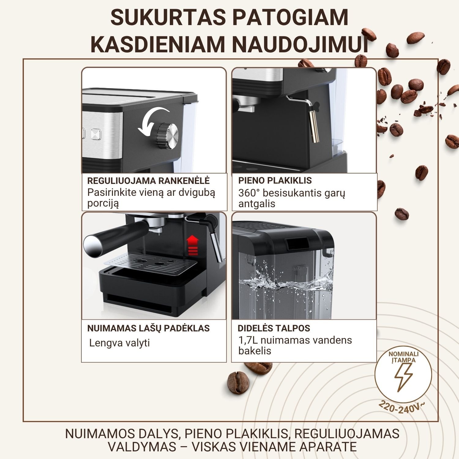 Espresso kavos aparatas FIT2 Viva – 20 bar, 1,7 L, 850 W aprašymas - Prekės nuotrauka