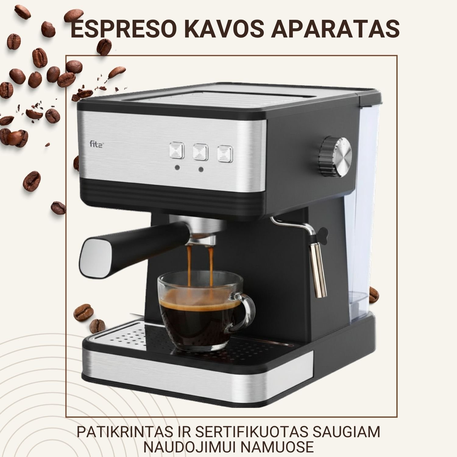 Espresso kavos aparatas FIT2 Viva – 20 bar, 1,7 L, 850 W aprašymas - Prekės nuotrauka
