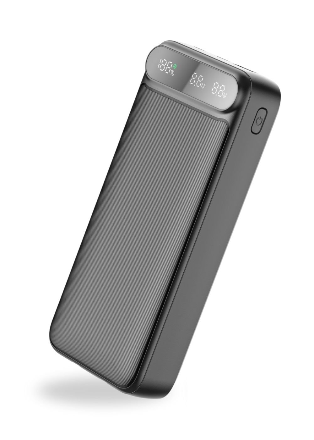 Greitojo įkrovimo išorinė baterija FIT2 K52-6 20000mAh 22.5W su įmontuotais kabeliais, juoda aprašymas - Prekės nuotrauka