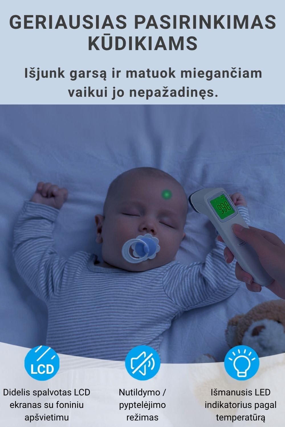 Infraraudonųjų spindulių termometras FIT2 Meditech, bekontaktis, kaktos ir objektų aprašymas - Prekės nuotrauka