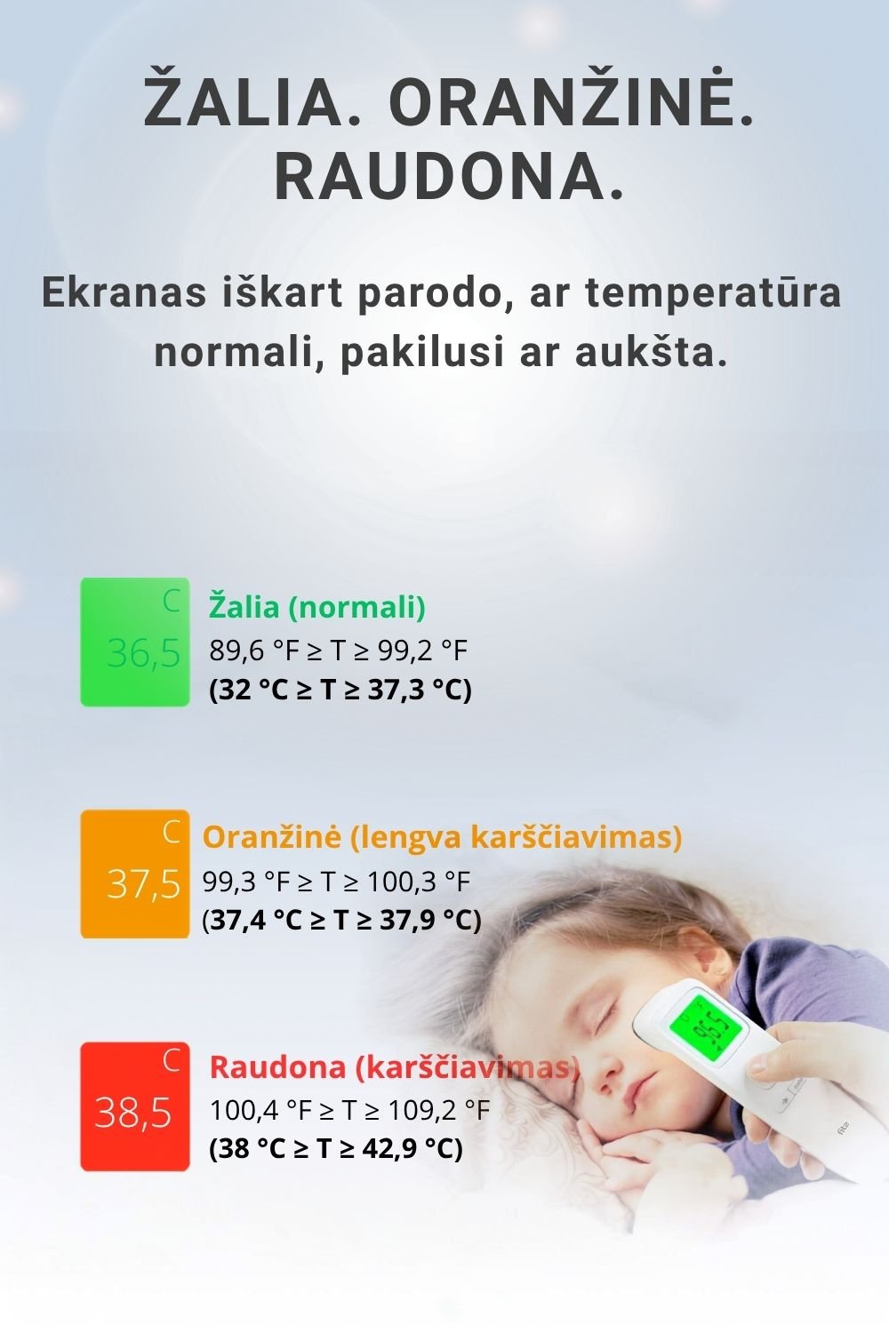 Infraraudonųjų spindulių termometras FIT2 Meditech, bekontaktis, kaktos ir objektų aprašymas - Prekės nuotrauka