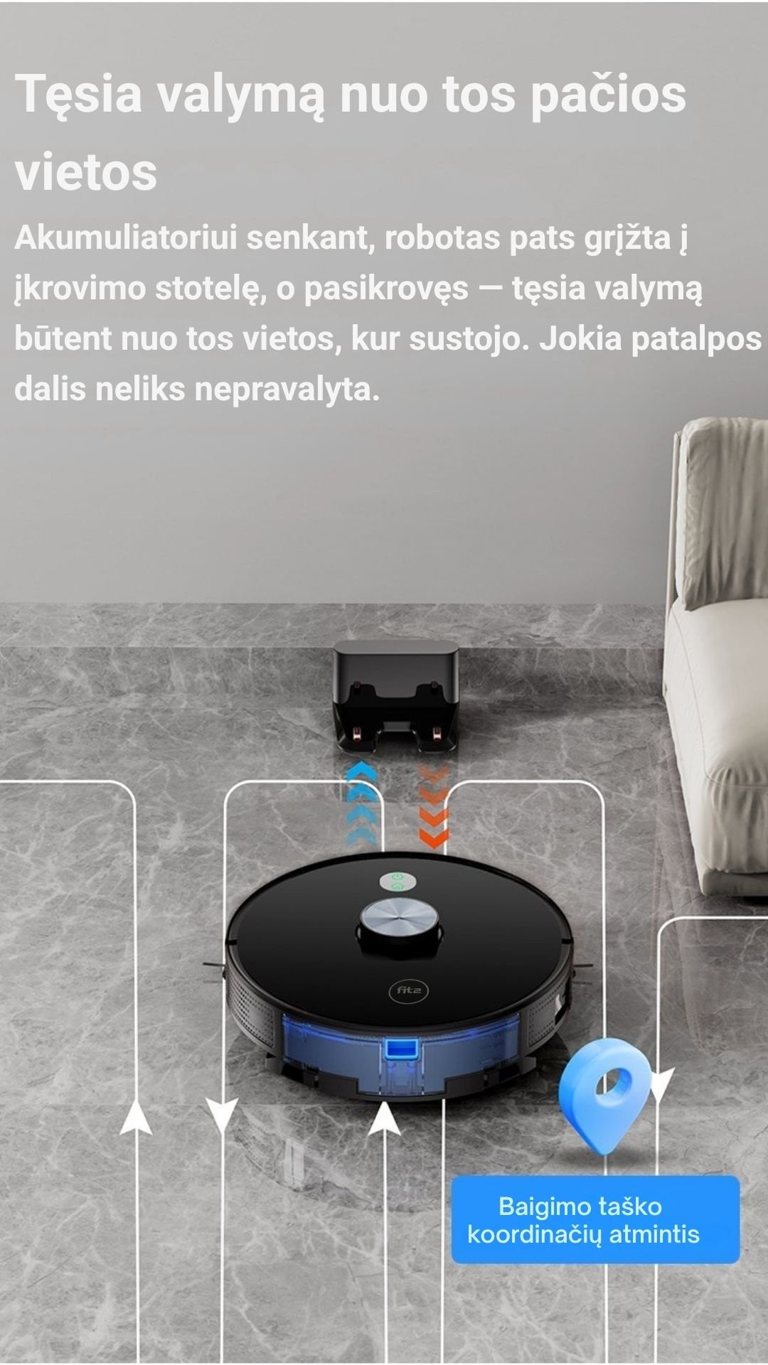 Išmanus dulkių siurblys robotas FIT2 RoboSweep A8 su LiDAR navigacija aprašymas - Prekės nuotrauka
