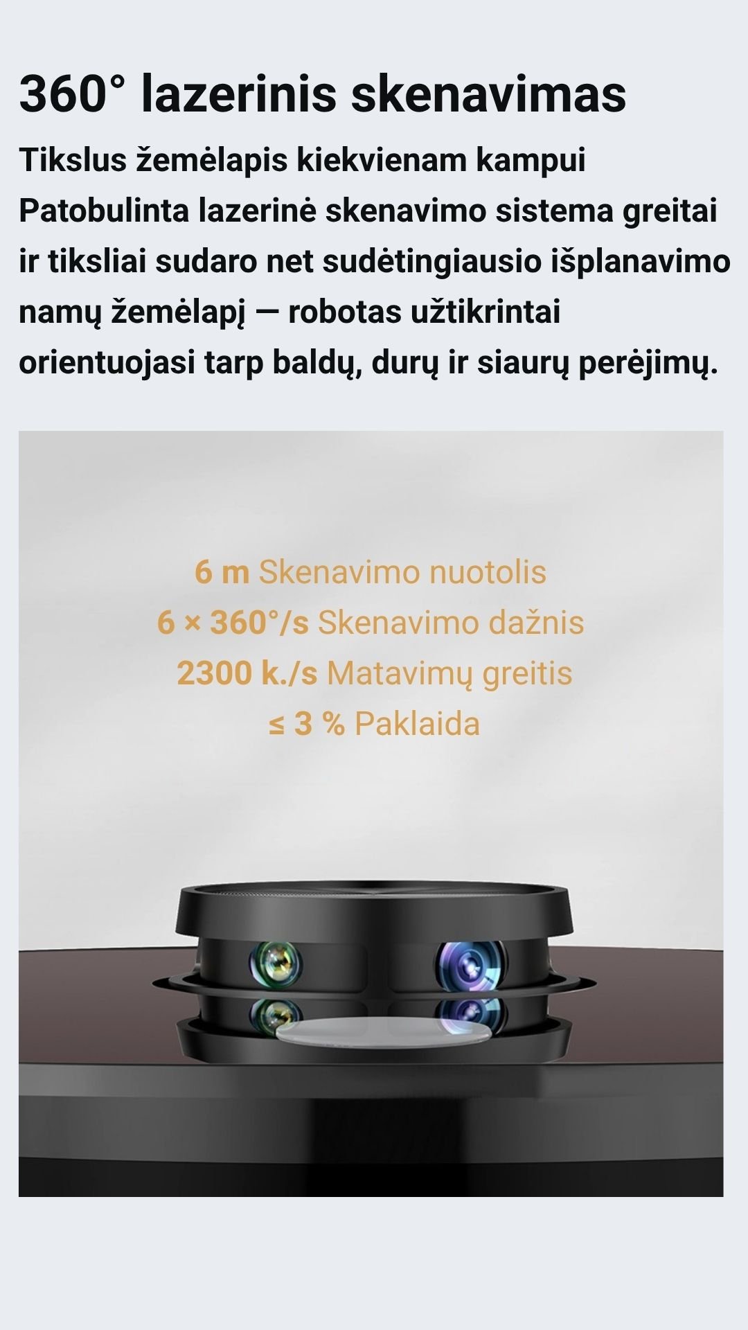 Išmanus dulkių siurblys robotas FIT2 RoboSweep A8 su LiDAR navigacija aprašymas - Prekės nuotrauka