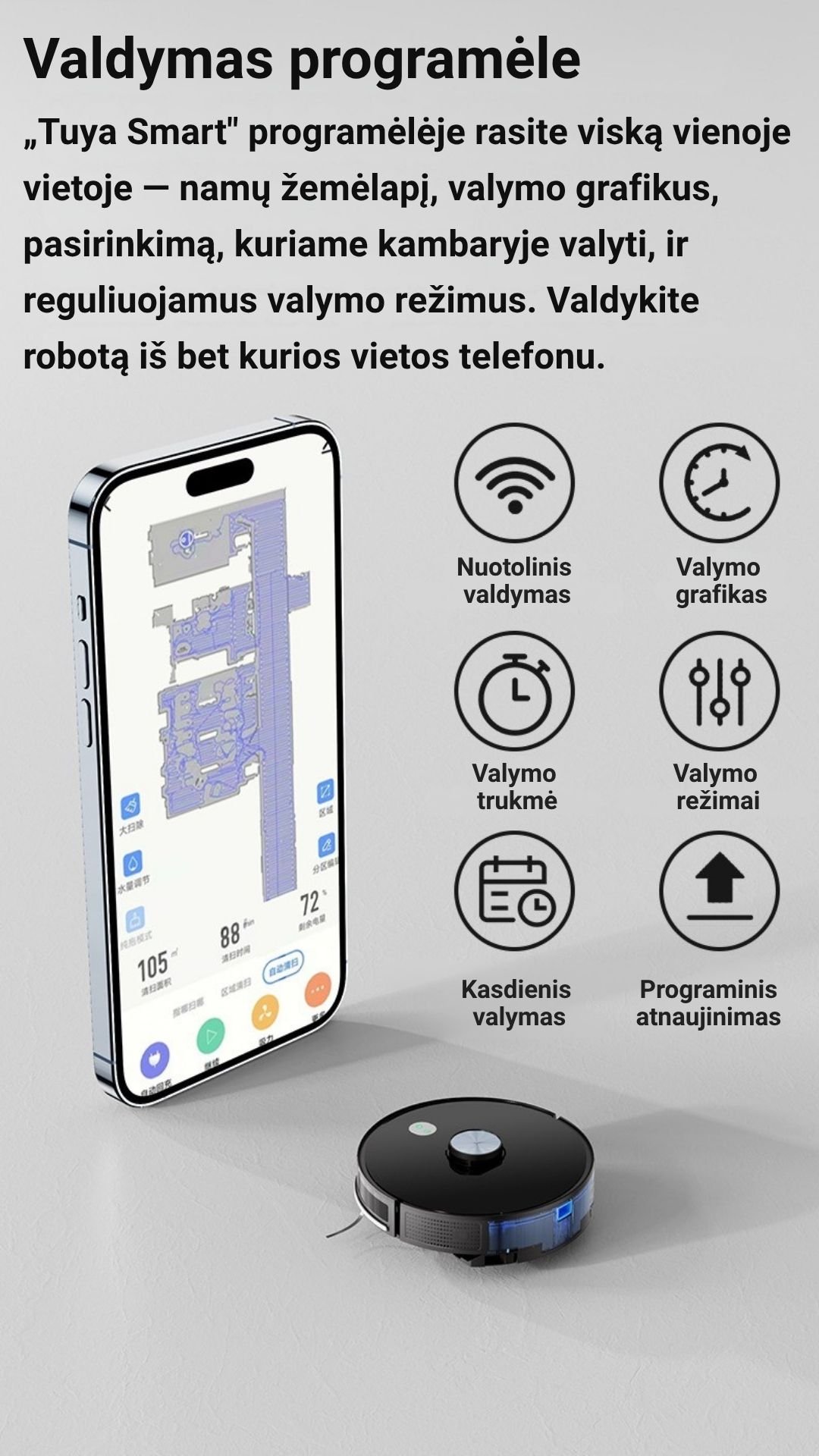 Išmanus dulkių siurblys robotas FIT2 RoboSweep A8 su LiDAR navigacija aprašymas - Prekės nuotrauka