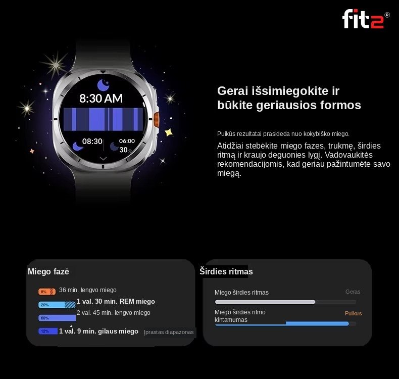 Išmanusis laikrodis FIT2 HD8 Ultra, mėlynas aprašymas - Prekės nuotrauka
