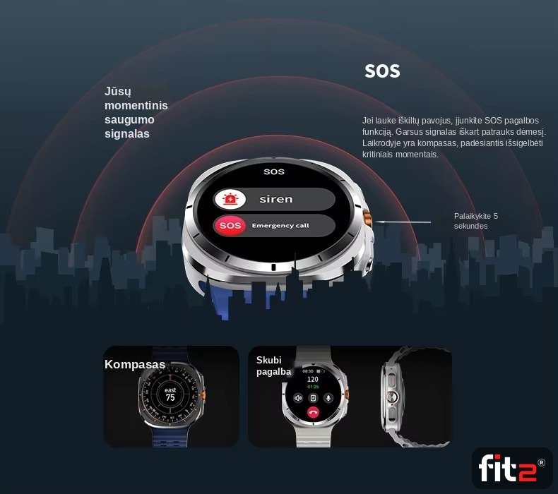 Išmanusis laikrodis FIT2 HD8 Ultra, sidabrinis aprašymas - Prekės nuotrauka