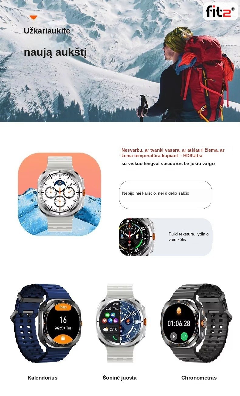Išmanusis laikrodis FIT2 HD8C Classic, juodas aprašymas - Prekės nuotrauka