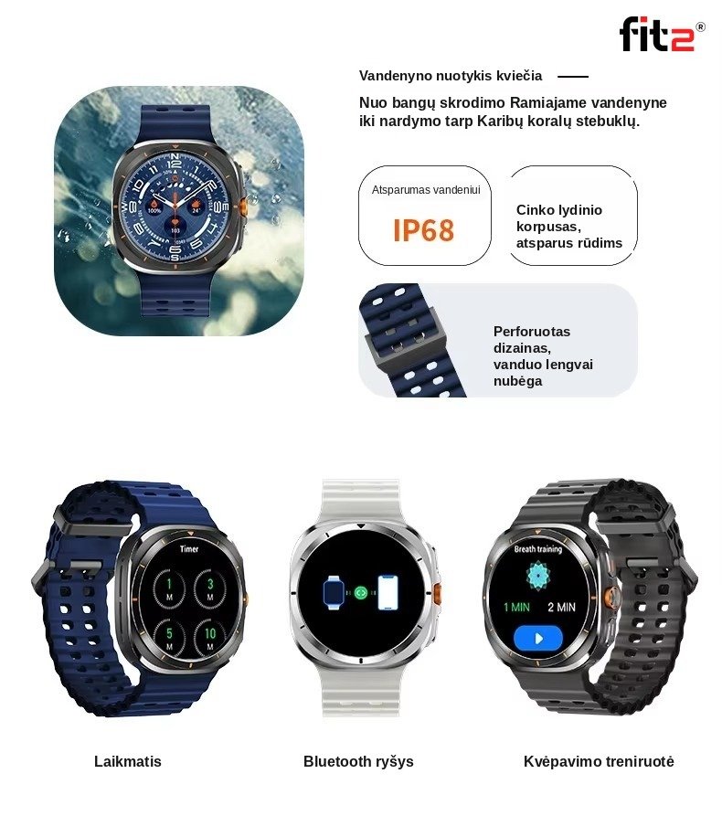 Išmanusis laikrodis FIT2 HD8C Classic, sidabrinis aprašymas - Prekės nuotrauka