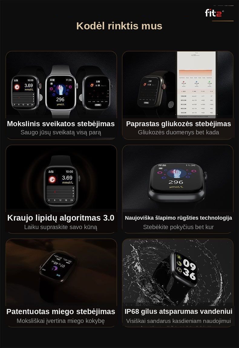 Išmanusis laikrodis FIT2 S11MH, juodas aprašymas - Prekės nuotrauka