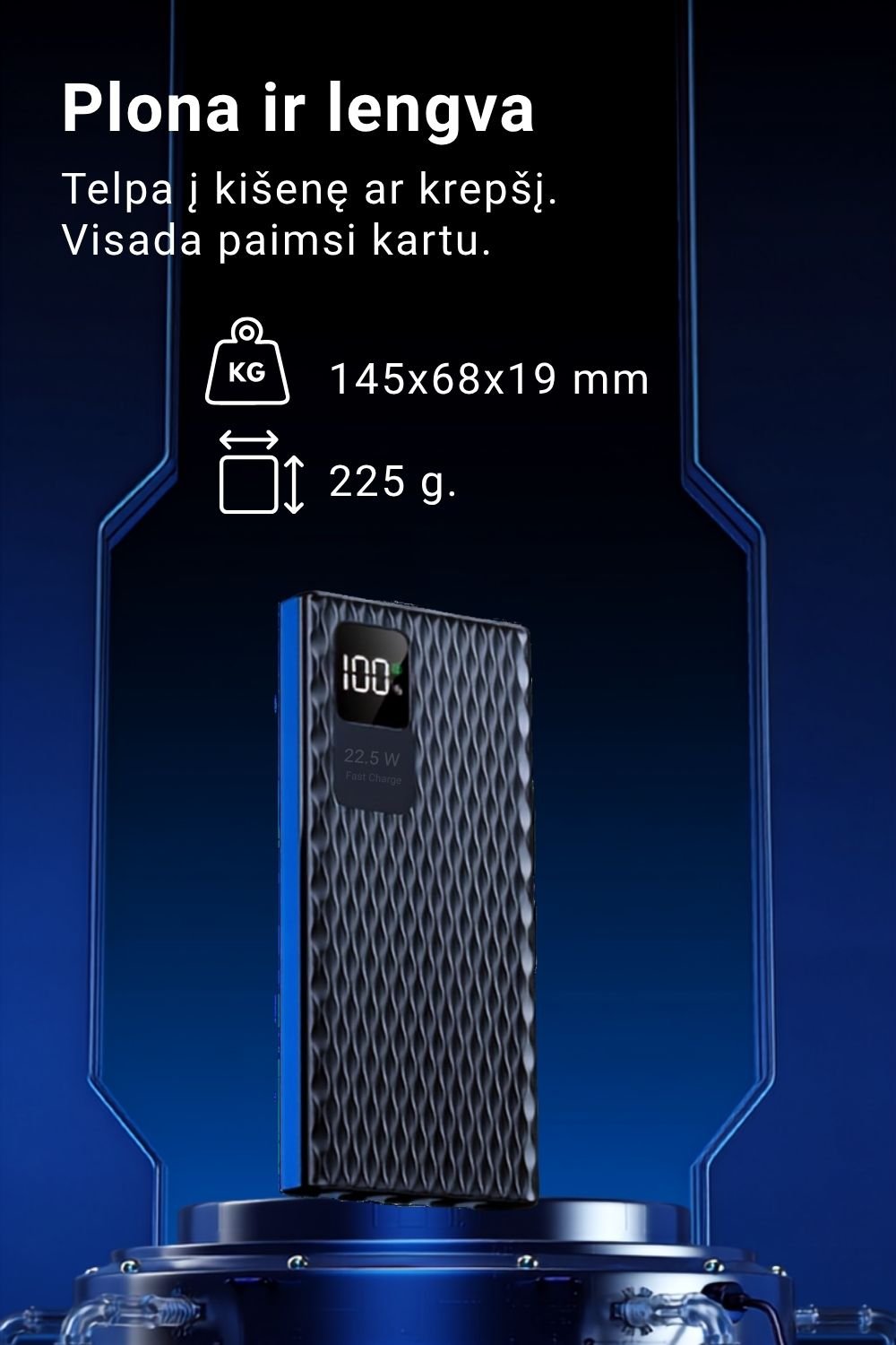 Išorinė baterija FIT2 1283 10000 mAh, 22.5W greitas įkrovimas aprašymas - Prekės nuotrauka