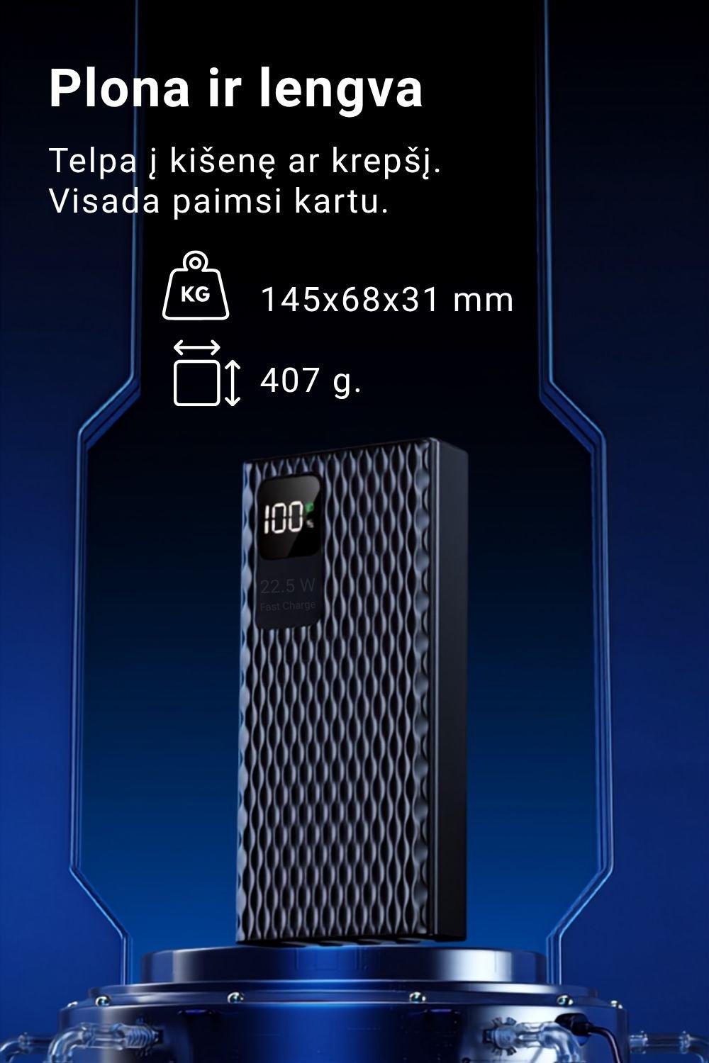 Išorinė baterija FIT2 1284 20000 mAh, 22.5W greitas įkrovimas aprašymas - Prekės nuotrauka