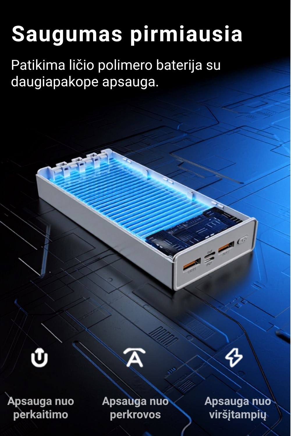 Išorinė baterija FIT2 1284 20000 mAh, 22.5W greitas įkrovimas aprašymas - Prekės nuotrauka