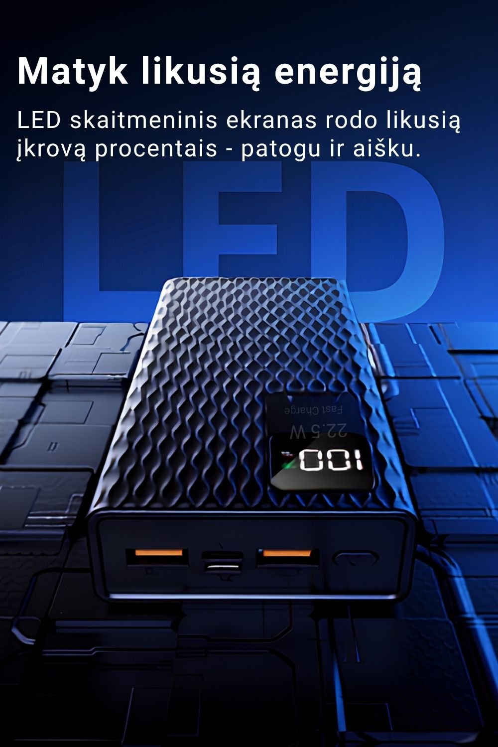Išorinė baterija FIT2 1284 20000 mAh, 22.5W greitas įkrovimas aprašymas - Prekės nuotrauka