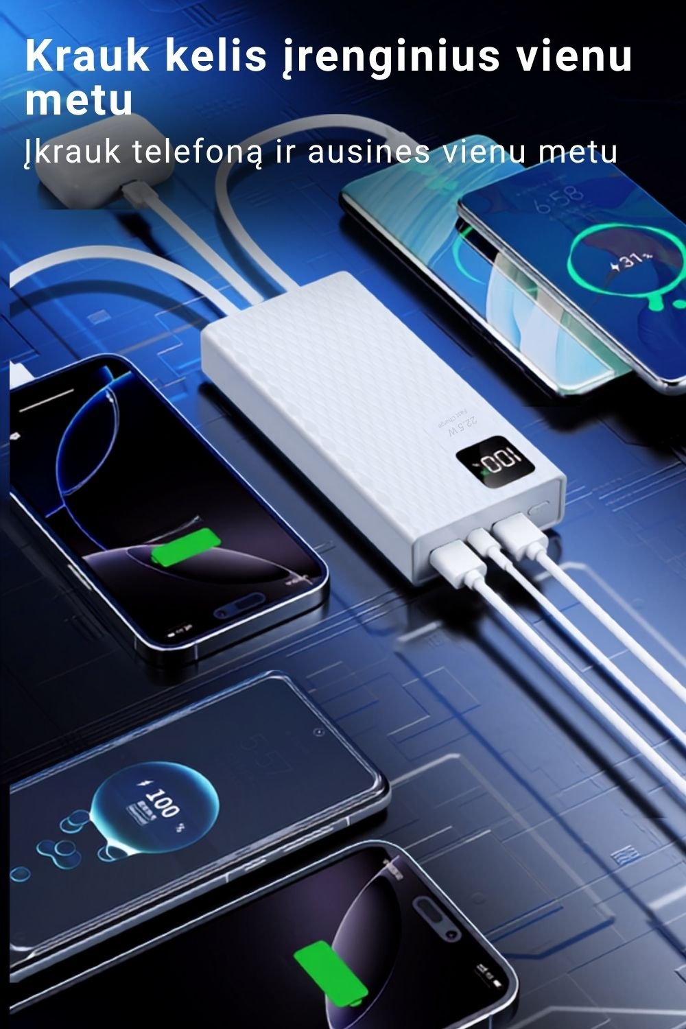 Išorinė baterija FIT2 1284 20000 mAh, 22.5W greitas įkrovimas aprašymas - Prekės nuotrauka